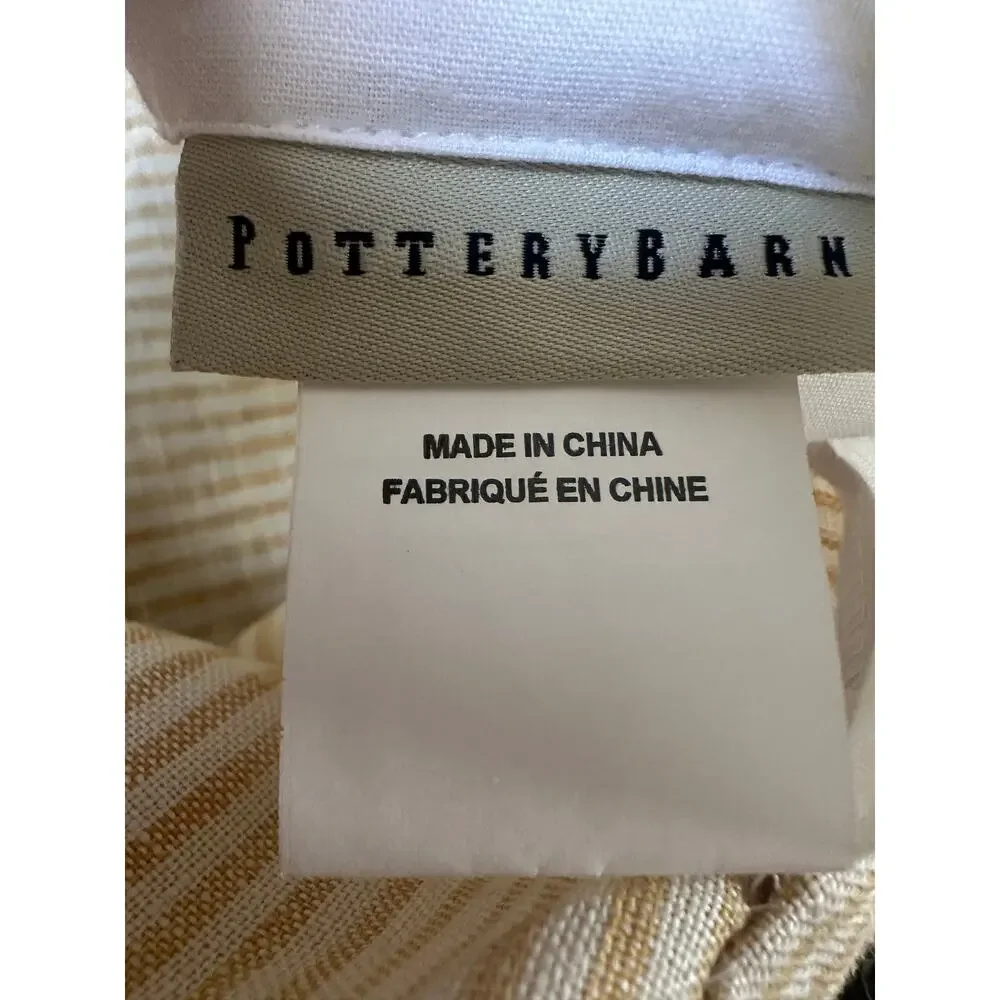 2 POTTERY BARN WHEATON STRIPE SUNFLOWER YELLOW LINEN CURTAINS SET READ